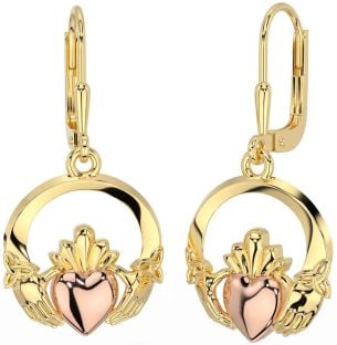 Rosa Amarillo Oro & Plata Claddagh céltico Trinidad Nudo Colgar Pendientes