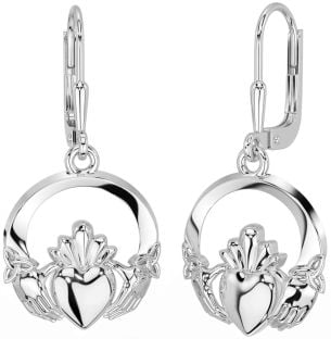 Silver Claddagh Celtic Trinity Knot Dangle Earrings