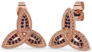 Alexandrite Rose Gold Silver Celtic Trinity Knot Stud Earrings