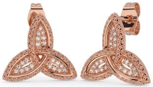 Diamond Rose Gold Silver Celtic Trinity Knot Stud Earrings