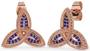 Sapphire Rose Gold Silver Celtic Trinity Knot Stud Earrings