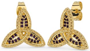 Alexandrite Gold Silver Celtic Trinity Knot Stud Earrings