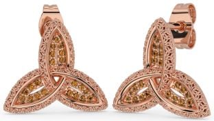 Citrin Rose Gold keltisch Dreieinigkeit Knoten Zucht Ohrringe