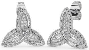 Diamond Silver Celtic Trinity Knot Stud Earrings