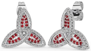 Ruby Silver Celtic Trinity Knot Stud Earrings
