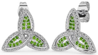 Peridot White Gold Celtic Trinity Knot Stud Earrings