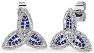 Sapphire White Gold Celtic Trinity Knot Stud Earrings