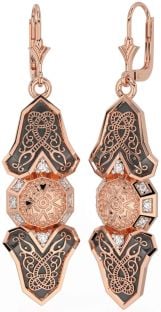 Diamond Rose Gold Black Rhodium Celtic Warrior Dangle Earrings