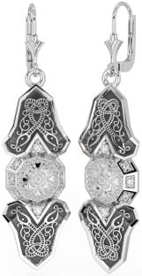 Diamond Silver Black Rhodium Celtic Warrior Dangle Earrings