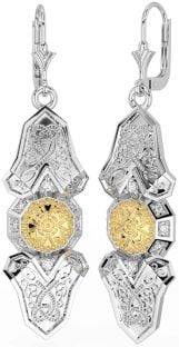 Diamond Gold Silver Celtic Warrior Dangle Earrings