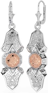 Diamant Weiß Rose Gold keltisch Krieger Baumeln Ohrringe