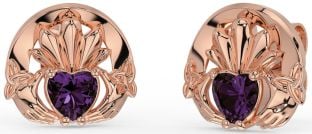 Alexandrite Rose Gold Silver Celtic Claddagh Trinity Knot Stud Earrings