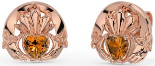 Citrin Rose Gold Silber keltisch Claddagh Dreieinigkeit Knoten Zucht Ohrringe