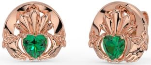 Emerald Rose Gold Silver Celtic Claddagh Trinity Knot Stud Earrings