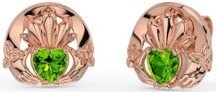 Peridot Rose Gold Silber keltisch Claddagh Dreieinigkeit Knoten Zucht Ohrringe