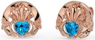 Topaz Rose Gold Silver Celtic Claddagh Trinity Knot Stud Earrings