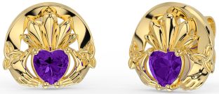 Amethyst Gold Silver Celtic Claddagh Trinity Knot Stud Earrings