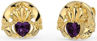 Alexandrite Gold Silver Celtic Claddagh Trinity Knot Stud Earrings