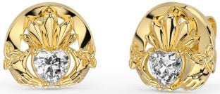 Diamond Gold Silver Celtic Claddagh Trinity Knot Stud Earrings