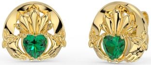 Emerald Gold Silver Celtic Claddagh Trinity Knot Stud Earrings