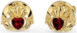 Garnet Gold Silver Celtic Claddagh Trinity Knot Stud Earrings