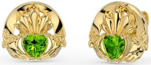 Peridot Gold Silver Celtic Claddagh Trinity Knot Stud Earrings