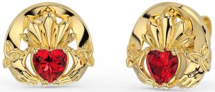 Ruby Gold Silver Celtic Claddagh Trinity Knot Stud Earrings