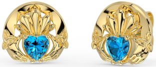 Topaz Gold Silver Celtic Claddagh Trinity Knot Stud Earrings