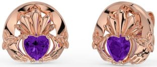 Amethyst Rose Gold keltisch Claddagh Dreieinigkeit Knoten Zucht Ohrringe