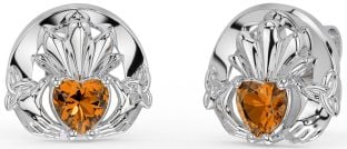 Citrine Silver Celtic Claddagh Trinity Knot Stud Earrings