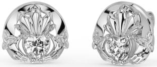 Diamond Silver Celtic Claddagh Trinity Knot Stud Earrings