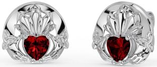 Garnet Silver Celtic Claddagh Trinity Knot Stud Earrings