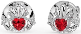 Ruby Silver Celtic Claddagh Trinity Knot Stud Earrings