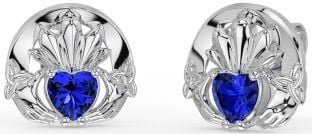 Sapphire Silver Celtic Claddagh Trinity Knot Stud Earrings