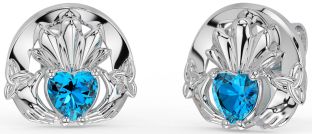 Topaz Silver Celtic Claddagh Trinity Knot Stud Earrings