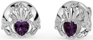 Alexandrite Blanc Or celtique Claddagh Trinité Noeud Goujon Des boucles d'oreilles