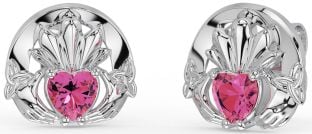 Rose Tourmalines Blanc Or celtique Claddagh Trinité Noeud Goujon Des boucles d'oreilles