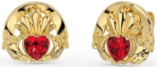 Ruby Gold Celtic Claddagh Trinity Knot Stud Earrings