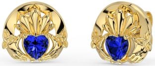 Sapphire Gold Celtic Claddagh Trinity Knot Stud Earrings