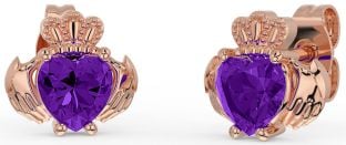 Amatista Rosa Oro Plata Claddagh Semental Pendientes