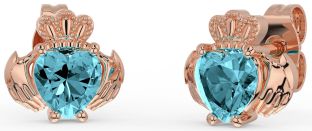 Aquamarin Rose Gold Silber Claddagh Zucht Ohrringe