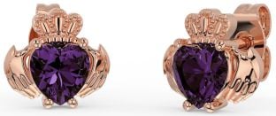 Alexandrite Rose Gold Silver Claddagh Stud Earrings