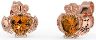 Citrino Rosa Oro Plata Claddagh Semental Pendientes