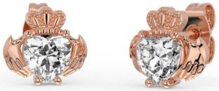 Diamond Rose Gold Silver Claddagh Stud Earrings