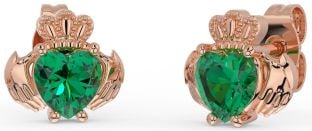 Smaragd Roos Goud Zilver Claddagh Stud Oorbellen