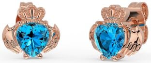 Topaz Rose Gold Silver Claddagh Stud Earrings