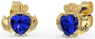 Sapphire Gold Silver Claddagh Stud Earrings