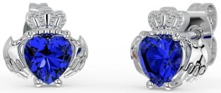 Sapphire White Gold Claddagh Stud Earrings