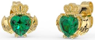 Emerald Gold Claddagh Stud Earrings