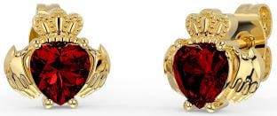 Granaat Goud Claddagh Stud Oorbellen